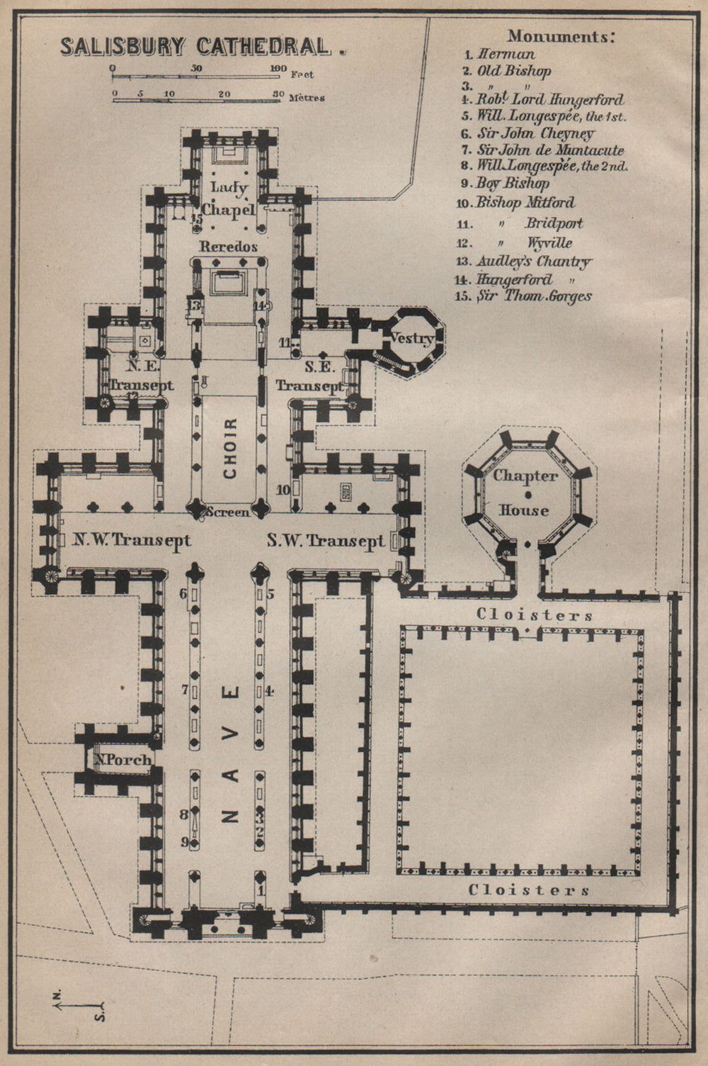 SALISBURY CATHEDRAL SALISBURY CATHEDRAL floor plan. Wiltshire 1910 old map