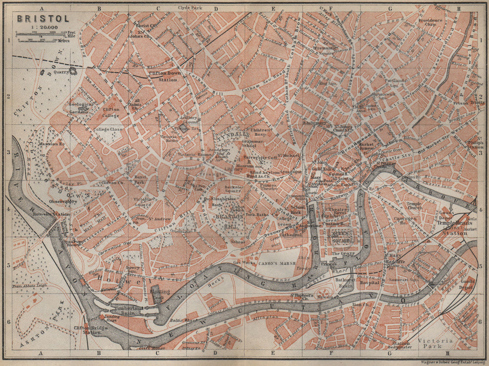 BRISTOL town city plan. Clifton Redcliffe Hotwells Brandon Broadmead 1910 map