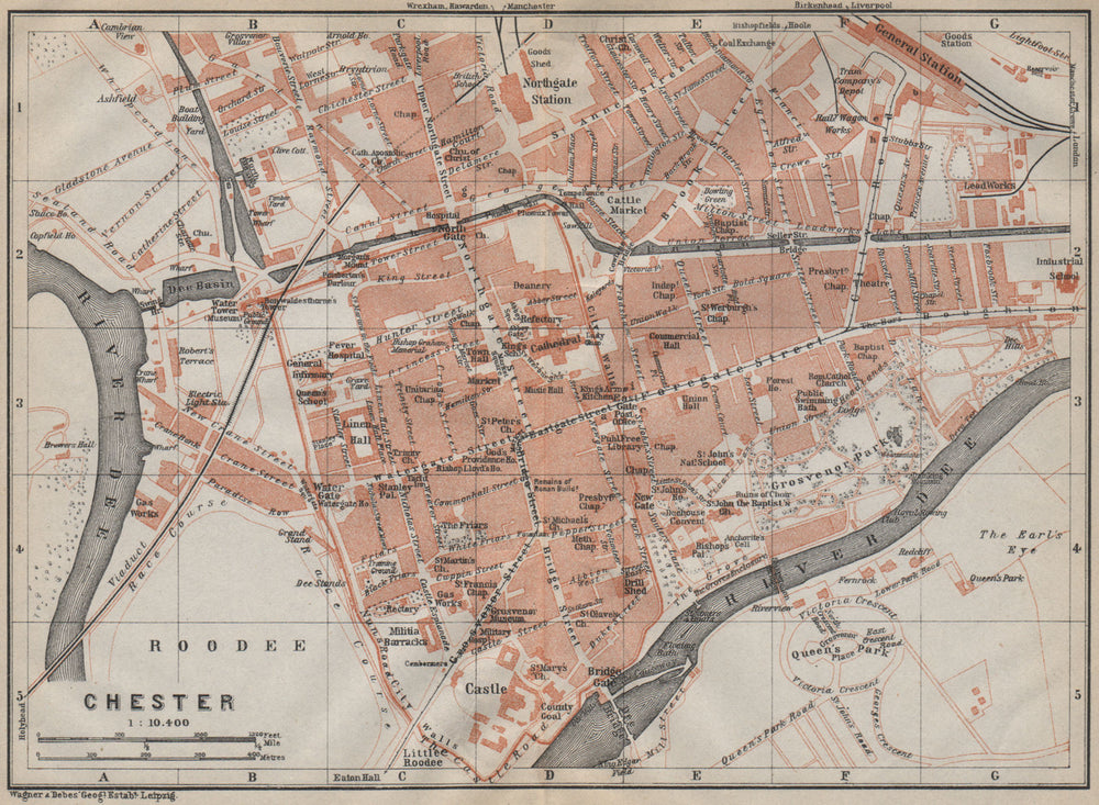 CHESTER town city plan. Grosvenor Precinct Handbridge. Cheshire 1910 old map