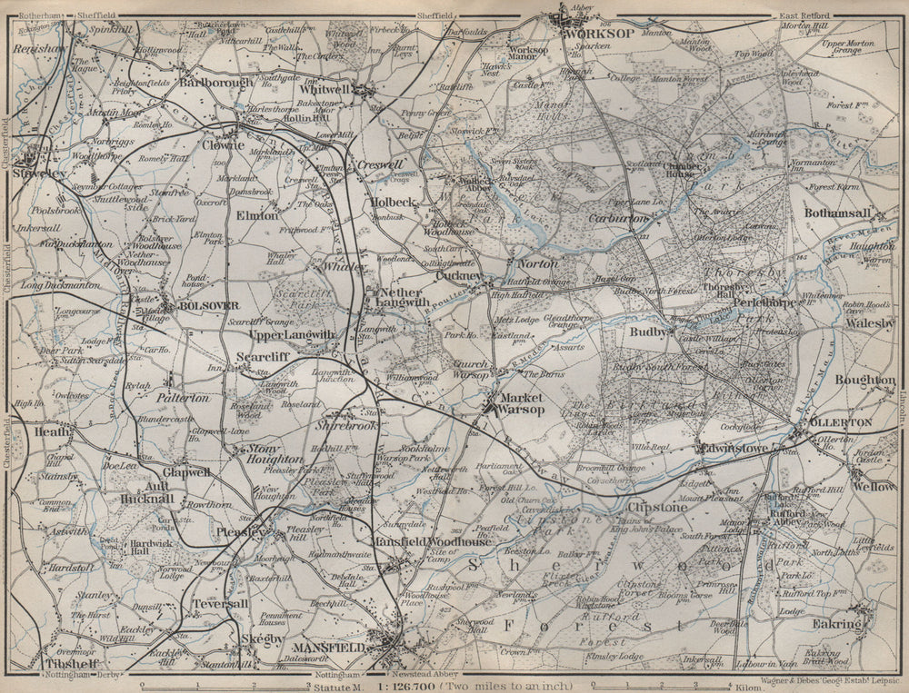 SHERWOOD FOREST & THE DUKERIES. Worksop Mansfield Ollerton Staveley 1910 map
