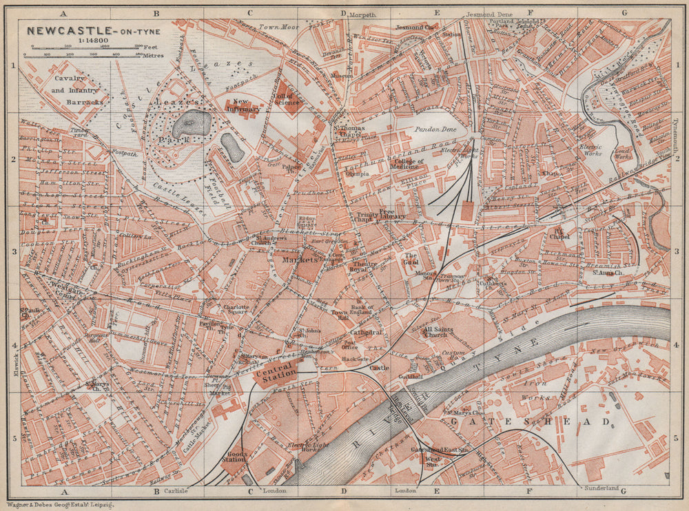 NEWCASTLE-UPON-TYNE town city plan. Gateshead Jesmond Shieldfield 1910 old map