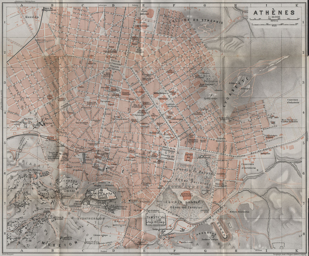 ATHENS ATHÈNES antique town city plan. σχέδιο πόλης. Greece. BAEDEKER 1909 map