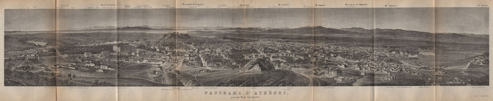 ATHENS PANORAMA from Mount Lycabettus. ATHÈNES. Greece. BAEDEKER 1909 old map