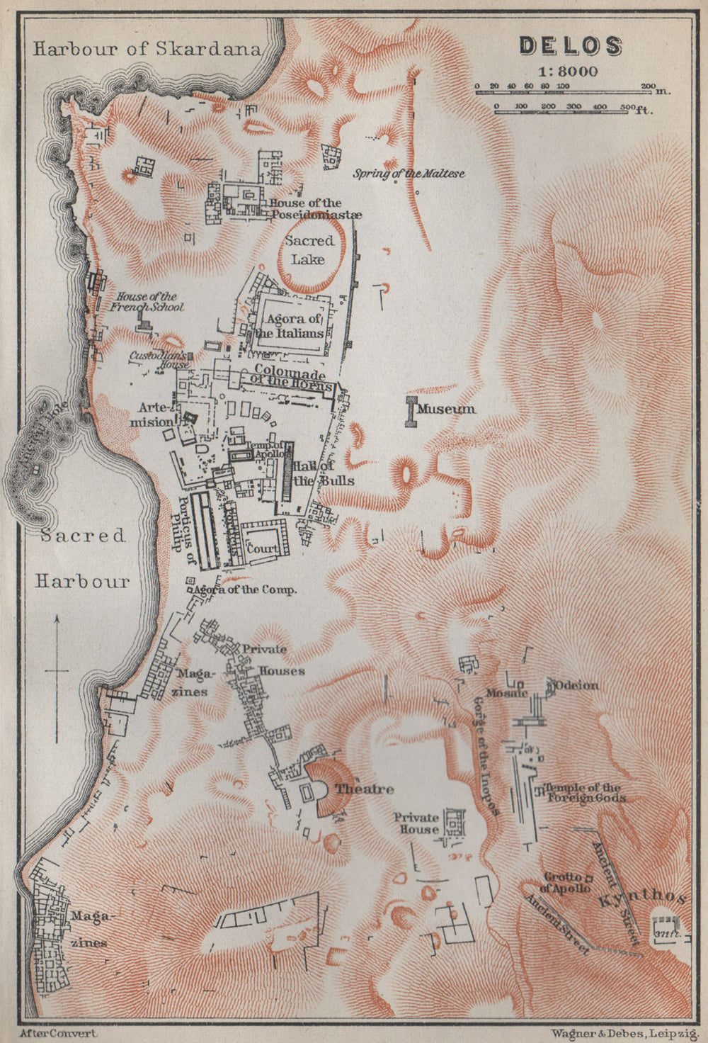 DELOS ground plan. Theatre Agora of the Italians Temples &c. Greece 1909 map