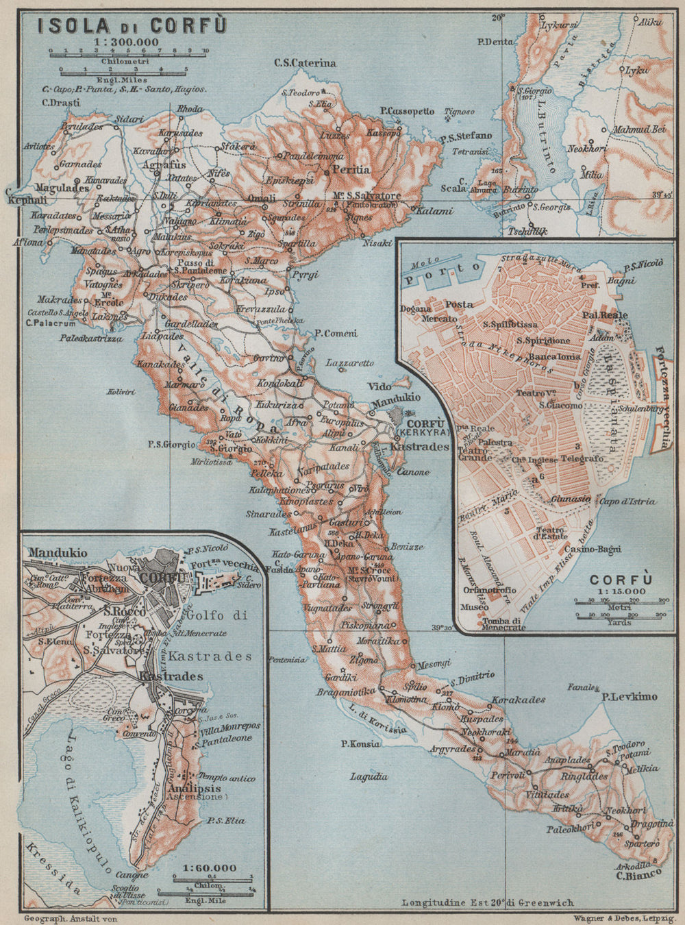 CORFU ISLAND & TOWN. Kerkira. town city plan. σχέδιο πόλης. Greece 1909 map