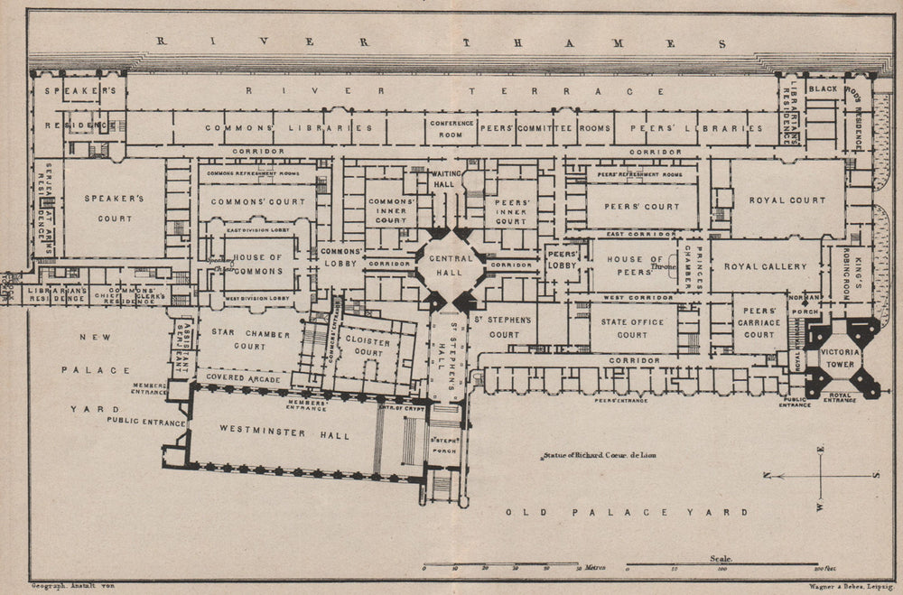 HOUSES OF PARLIAMENT floor plan. Palace of Westminster. London 1905 old map