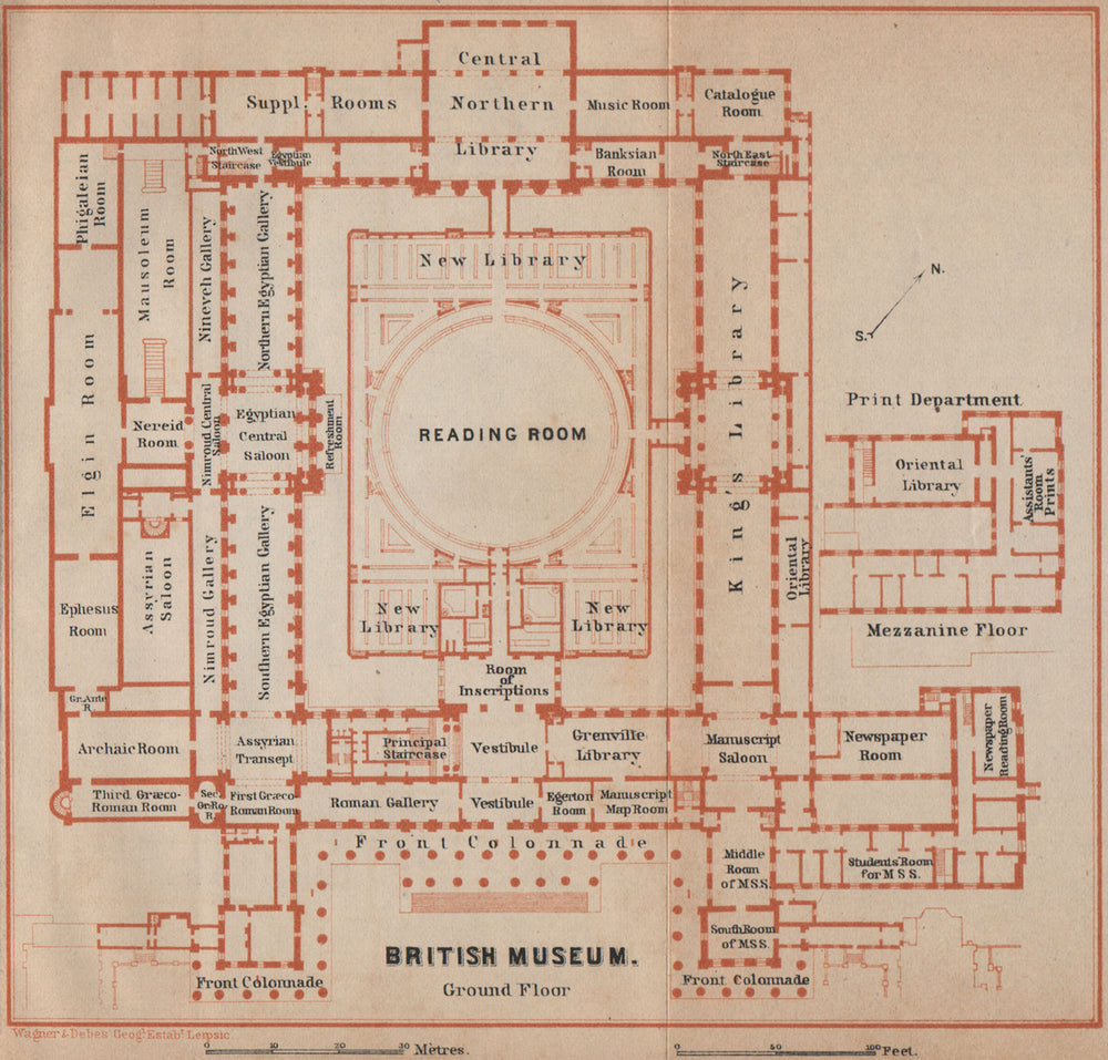 BRITISH MUSEUM GROUND FLOOR floor plan. Bloomsbury, London. BAEDEKER 1905 map