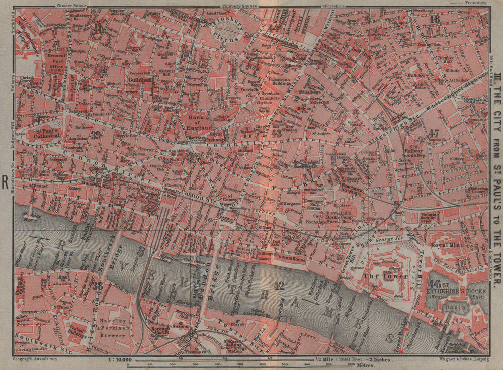 CITY OF LONDON. St Paul's Tower Square Mile Moorgate Bank. BAEDEKER 1905 map