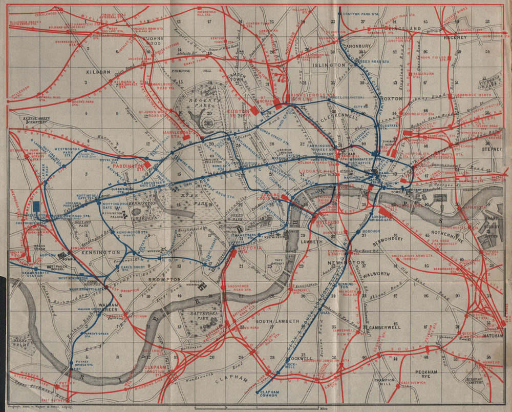 CENTRAL LONDON TRANSPORT. Railways & underground tube lines. BAEDEKER 1905 map
