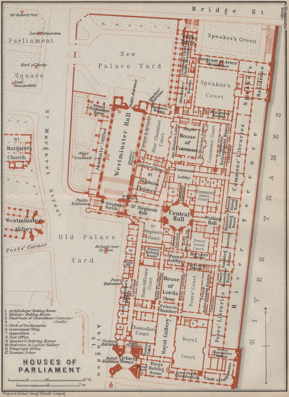 HOUSES OF PARLIAMENT floor plan. Palace of Westminster. London 1930 old map