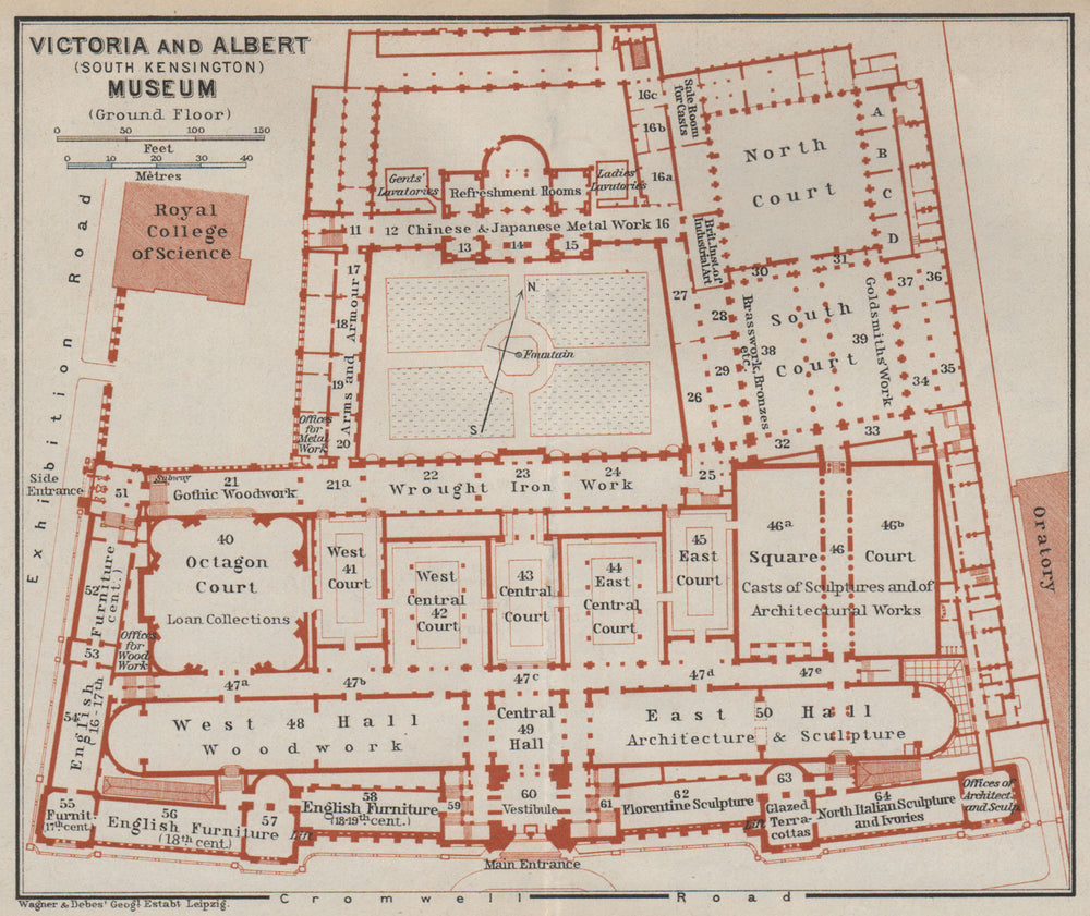 VICTORIA & ALBERT MUSEUM ground floor plan. South Kensington, London 1930 map