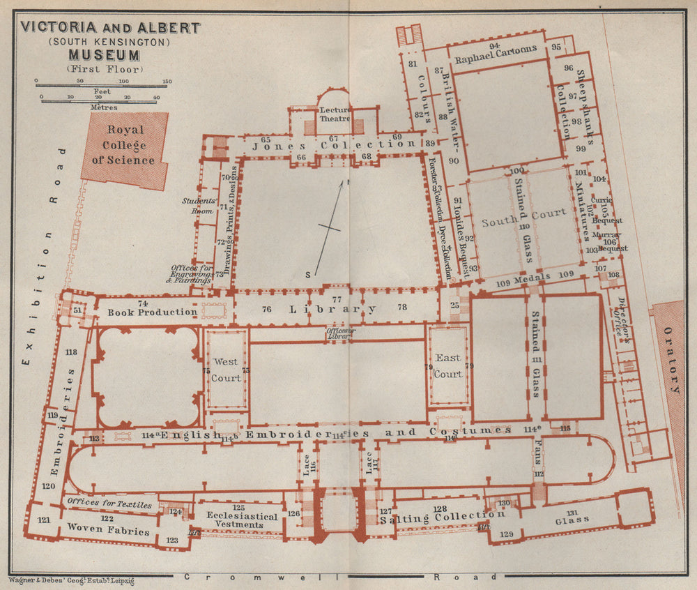 VICTORIA & ALBERT MUSEUM first floor plan. South Kensington, London 1930 map