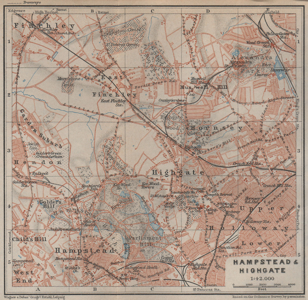 HAMPSTEAD & HIGHGATE. Holloway Finchley Muswell Hill Hornsey Hendon 1930 map