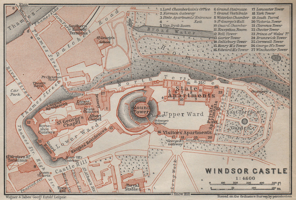 WINDSOR CASTLE ground plan. Berkshire. BAEDEKER 1930 old vintage map chart