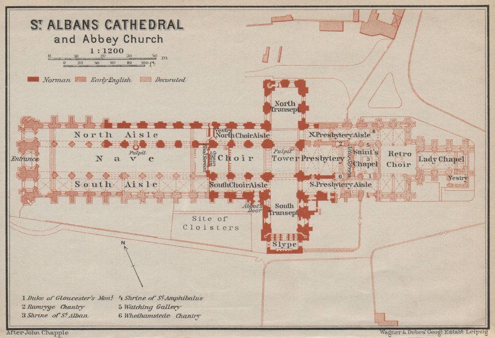 ST. ALBANS CATHEDRAL & ABBEY CHURCH floor plan. Hertfordshire 1930 old map