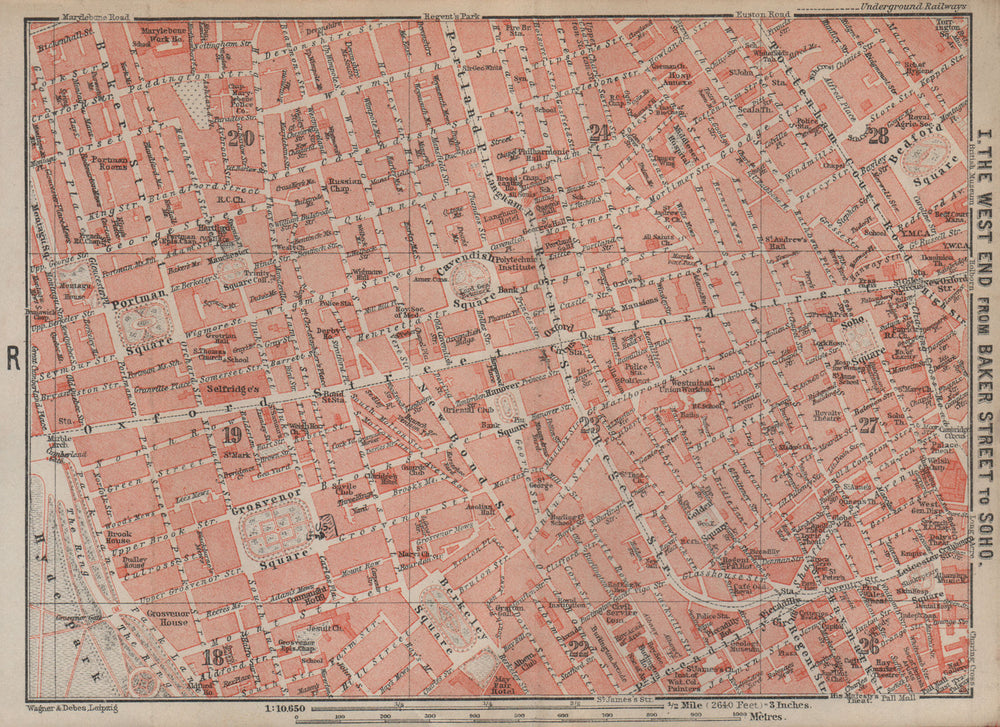 LONDON WEST END. Marylebone Soho Mayfair Fitzrovia Baker Street 1930 old map