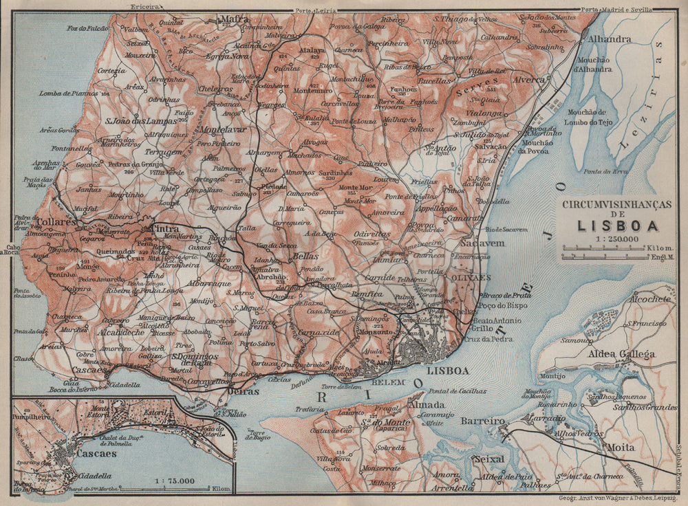 LISBON LISBOA CIRCUMVISINHANÇAS environs. Cascais Sintra. Portugal 1911 map