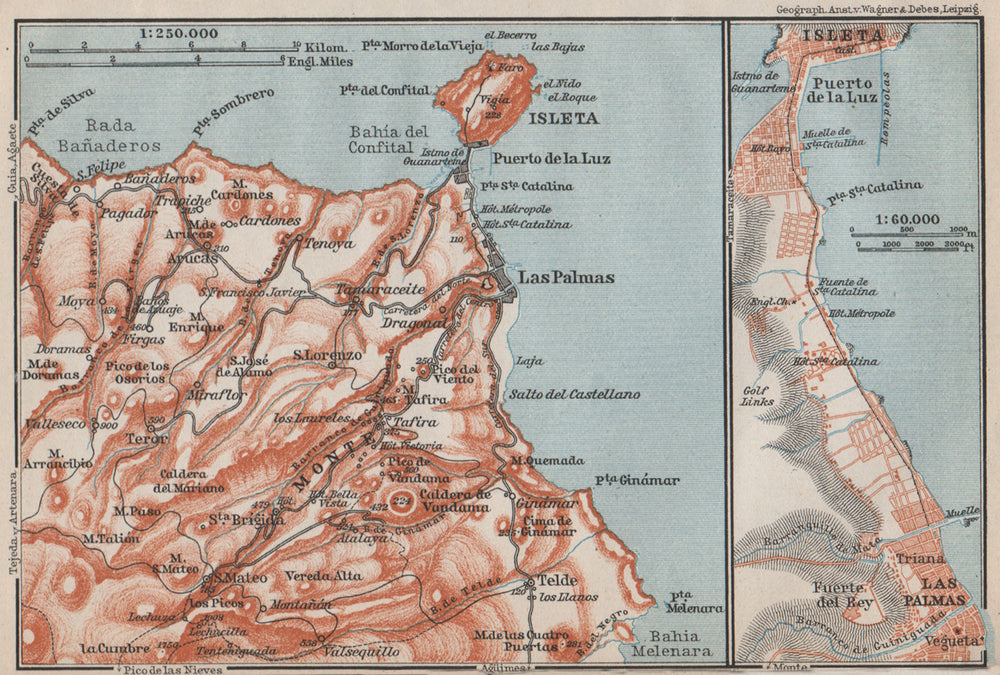 LAS PALMAS DE GRAN CANARIA town city plan & environs. Canary Islands  1911 map