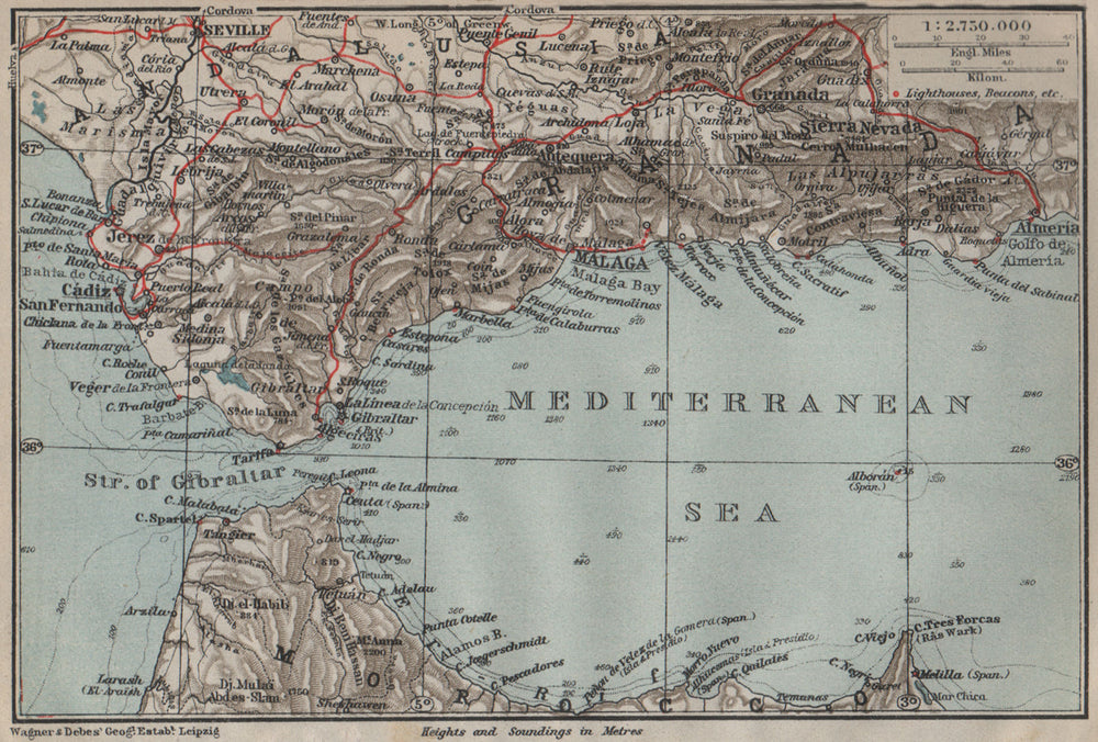 STRAIT OF GIBRALTAR. Andalusia Ceuta Cadiz Pillars of Hercules Spain 1911 map