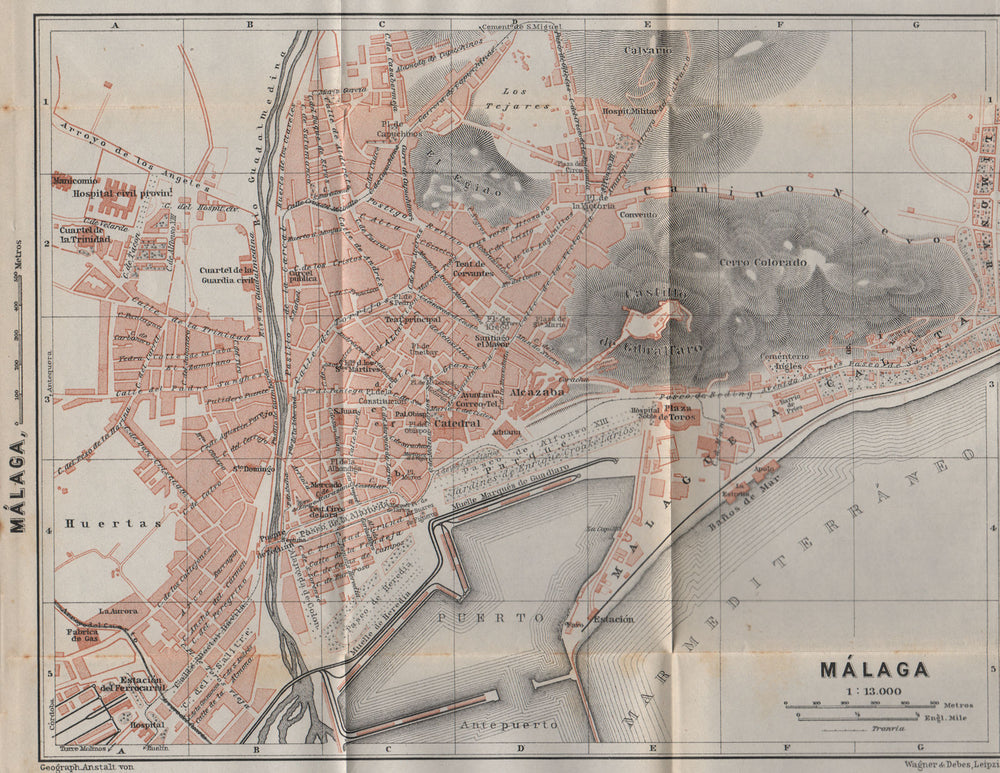 MALAGA MÁLAGA town city ciudad plan & environs. Spain España mapa 1911 old