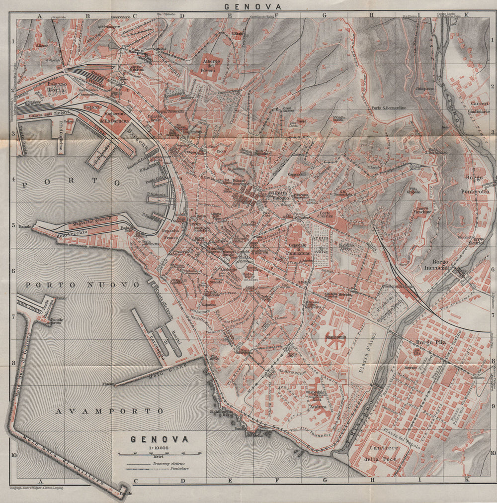 GENOVA GENOA town city plan piano urbanistico. Gênes. Italy mappa 1911 old