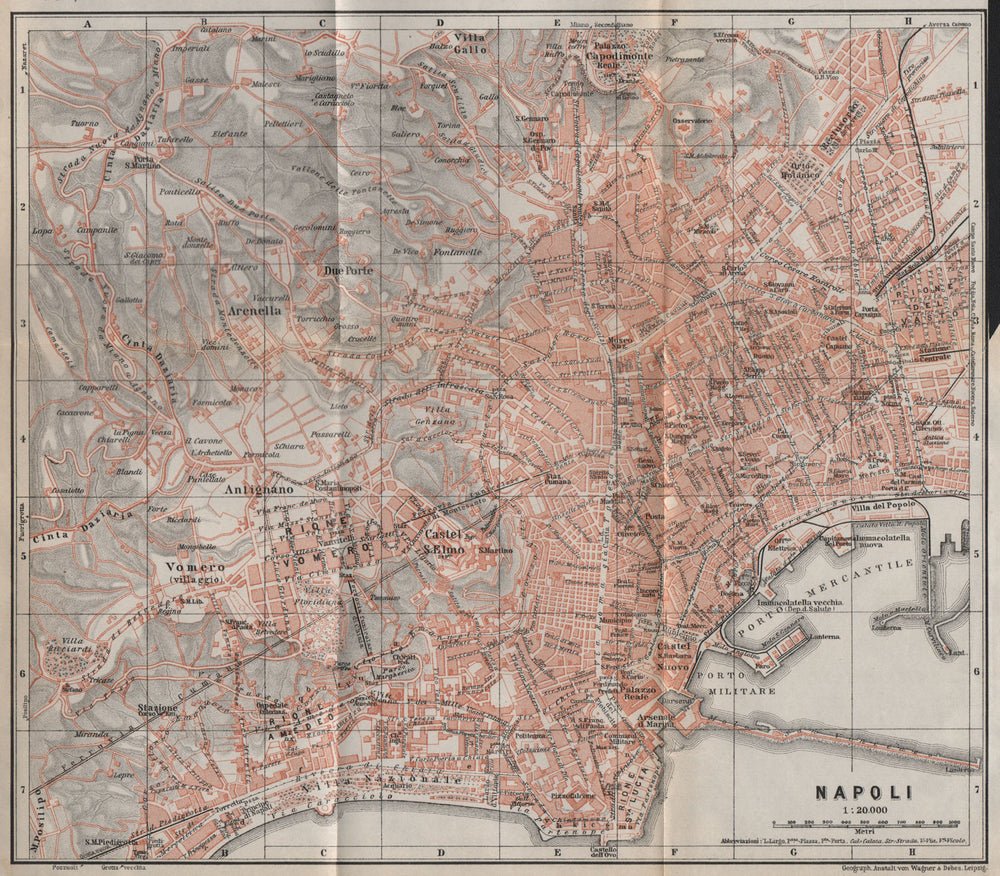 NAPOLI NAPLES antique town city plan piano urbanistico. Italy mappa 1911