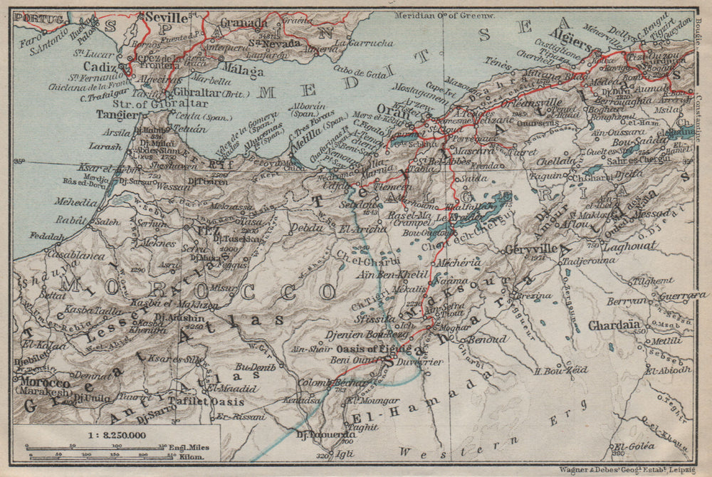 MOROCCO AND ALGERIA. Strait of Gibraltar Algiers Atlas mountains carte 1911 map