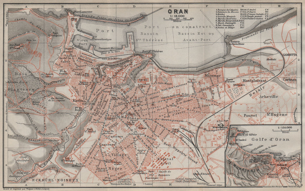 ORAN antique town city plan & environs. Algeria carte. BAEDEKER 1911 old map