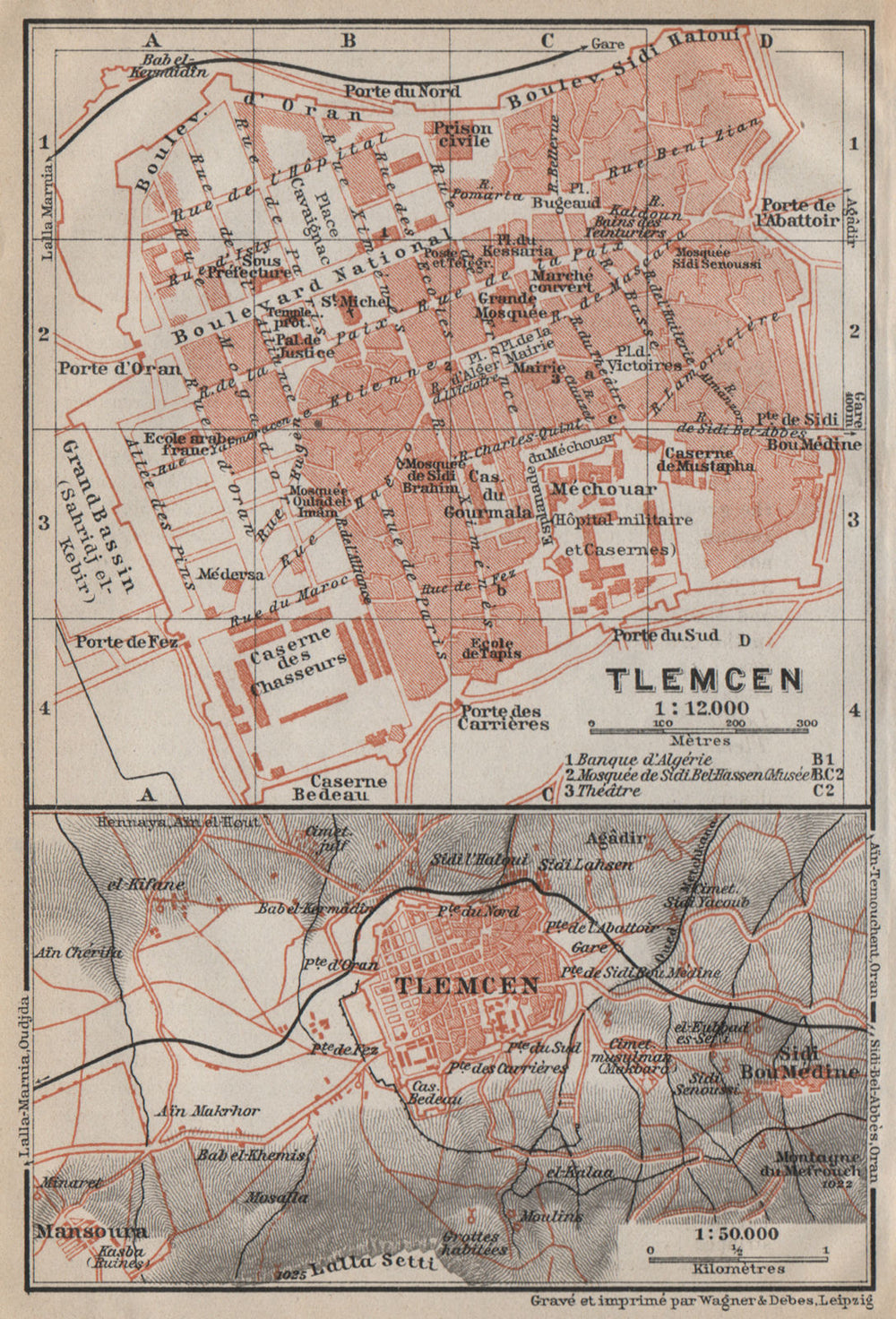 TLEMCEN antique town city plan & environs. Algeria carte. BAEDEKER 1911 map