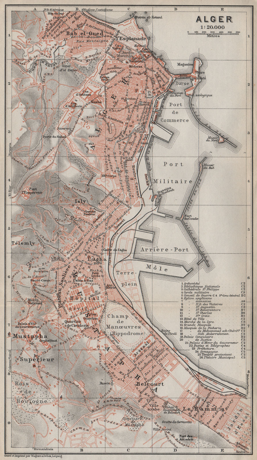ALGIERS / ALGER antique town city plan. Algeria carte. BAEDEKER 1911 old map