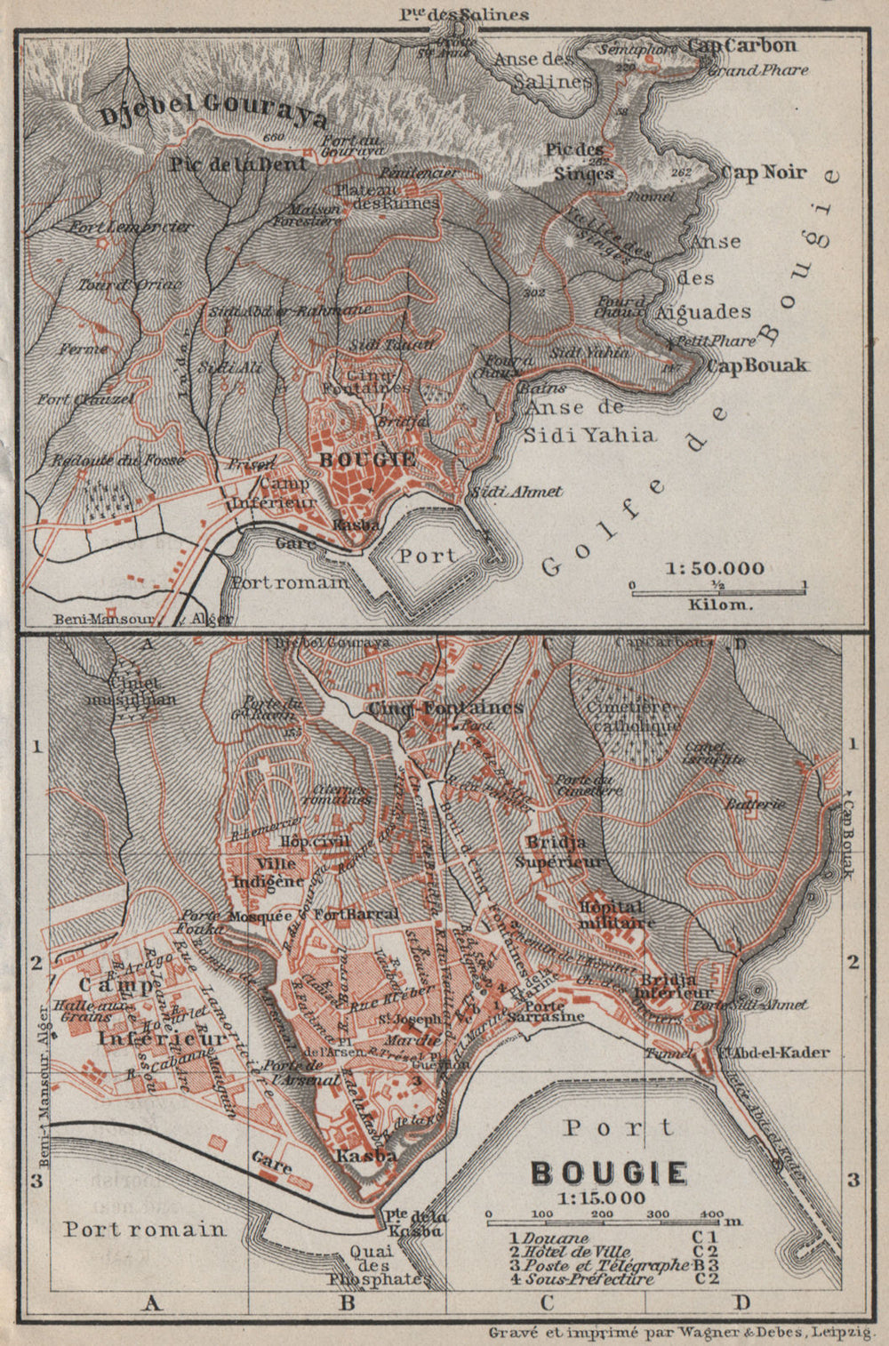 BOUGIE / BÉJAÏA town city plan & environs. Bejaia. Algeria carte 1911 old map