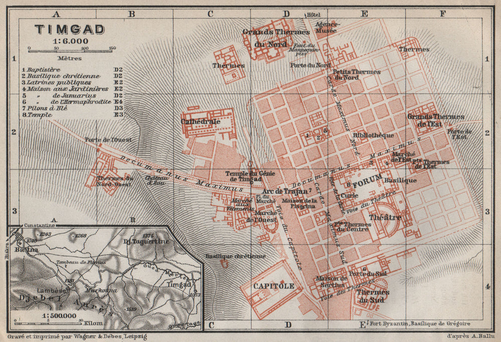 TIMGAD antique town city plan & environs. Lambaesis. Algeria carte 1911 map