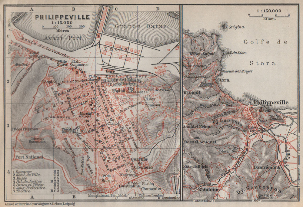 PHILIPPEVILLE / SKIKDA town city plan & environs. Algeria carte 1911 old map