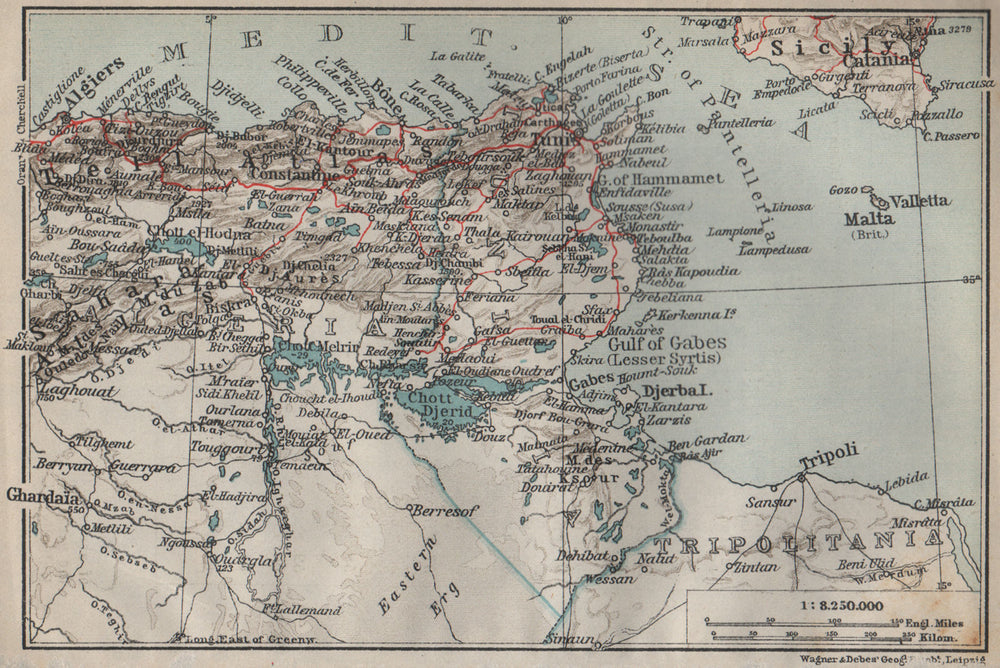 ALGERIA AND TUNISIA . Algerie & Tunisie carte. BAEDEKER 1911 old antique map