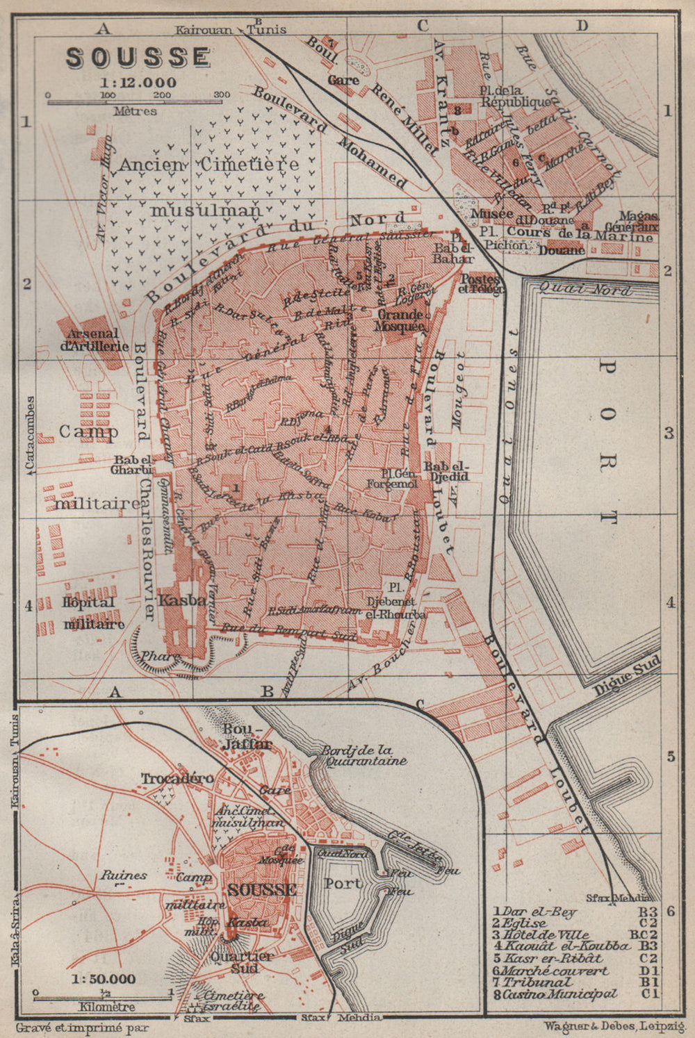 SOUSSE (Soussa) antique town city plan & environs. Tunisia carte 1911 old map