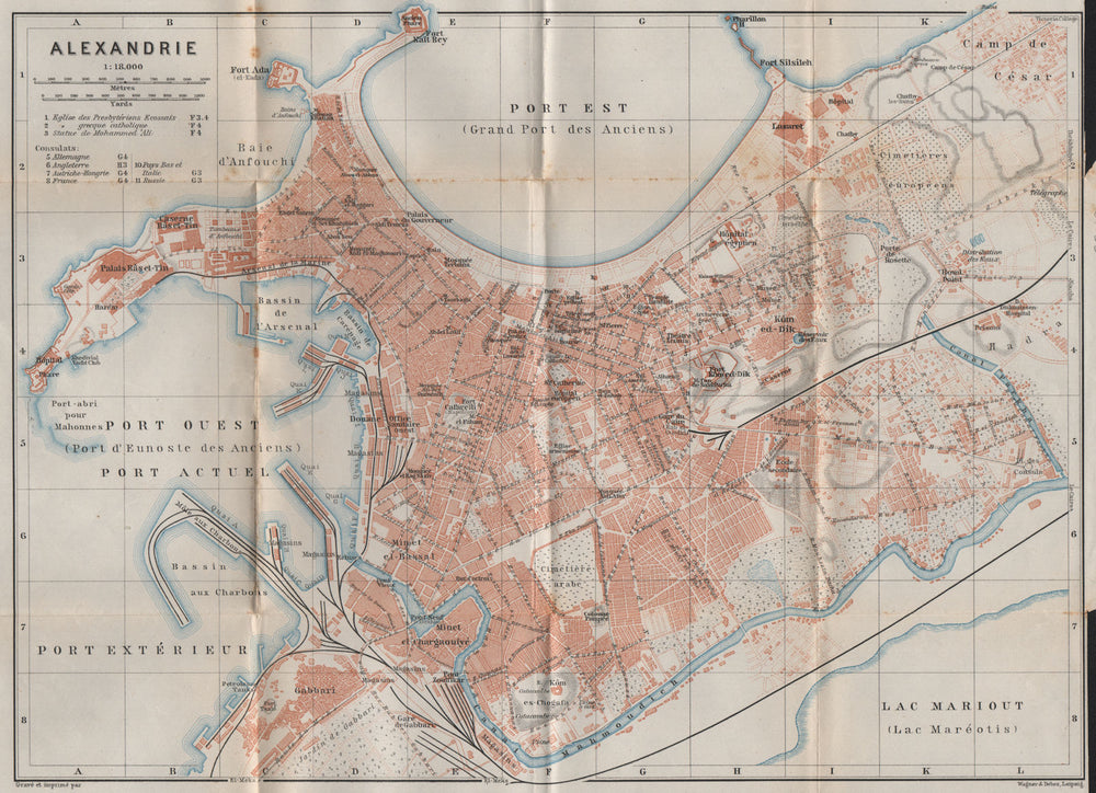 ALEXANDRIA/ALEXANDRIE antique town city plan. Egypt. BAEDEKER 1911 old map