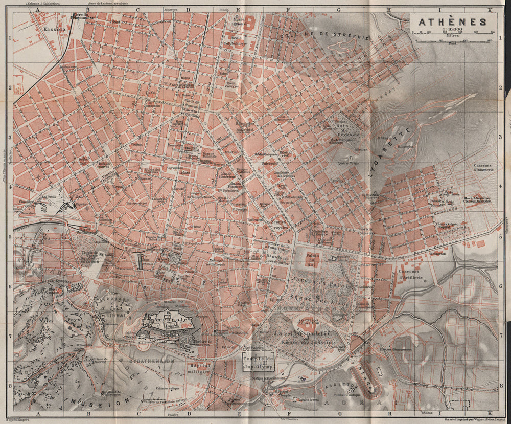 ATHENS ATHÈNES antique town city plan. σχέδιο πόλης. Greece. BAEDEKER 1911 map