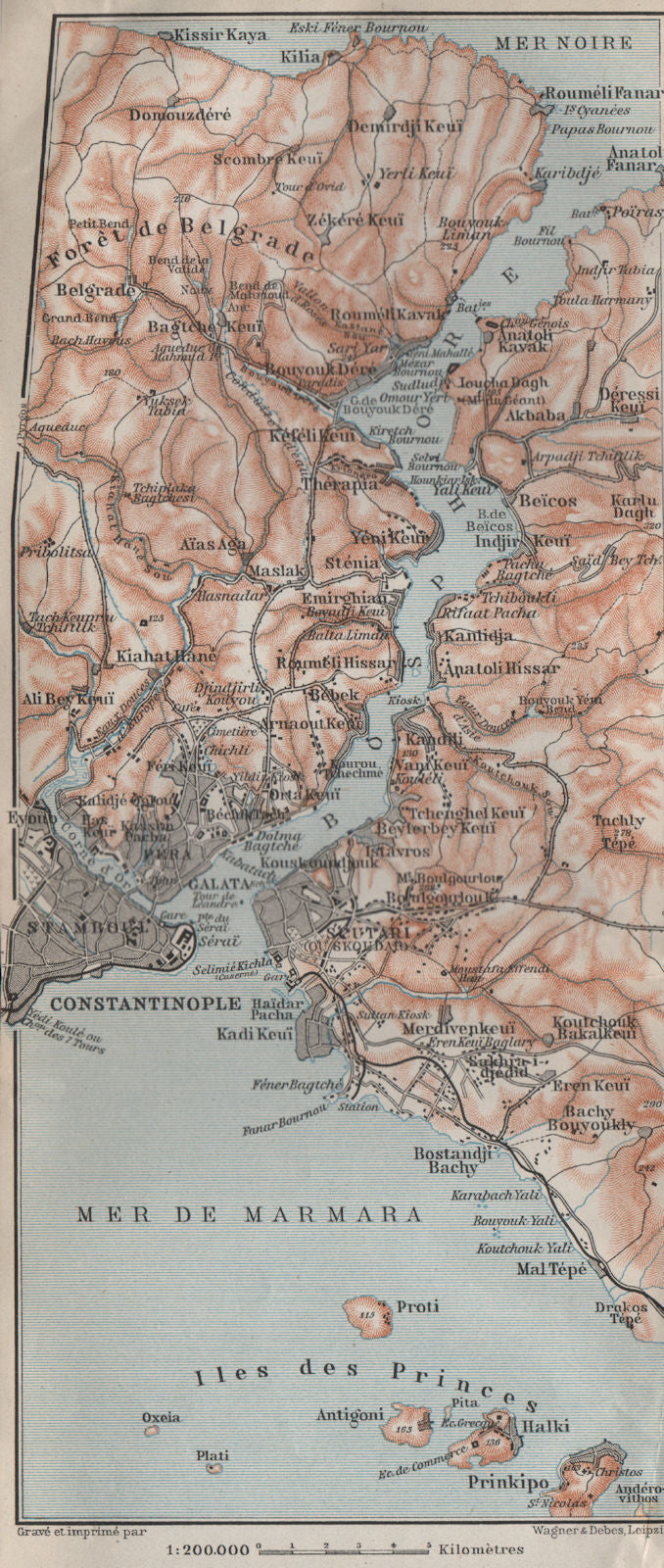 BOSPHORUS Strait. Adalar Princes Islands Constantinpole Istanbul Turkey 1911 map