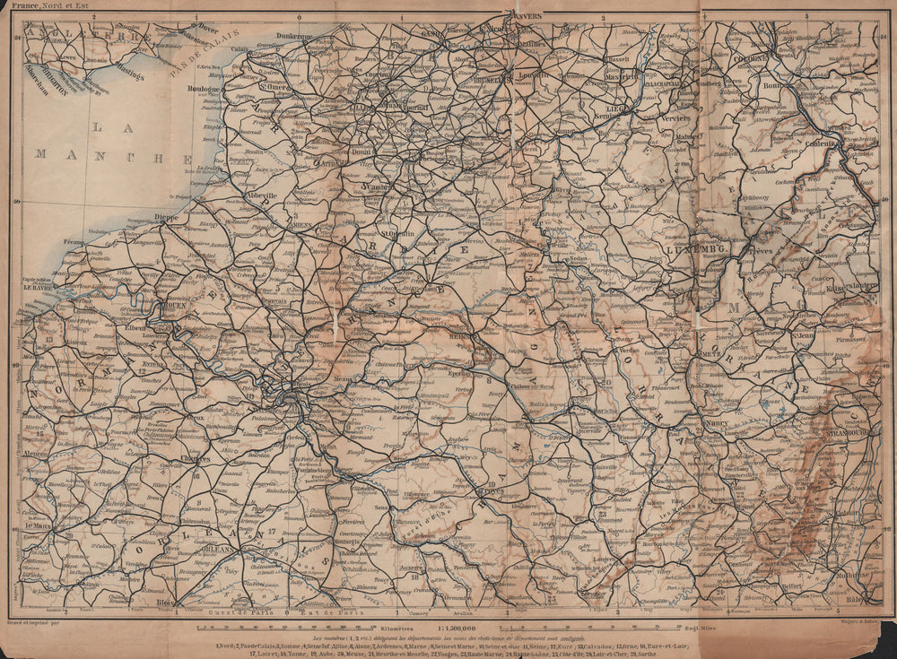 NORTH-EASTERN FRANCE. Normandie Picardie Champagne Artois Lorraine 1899 map