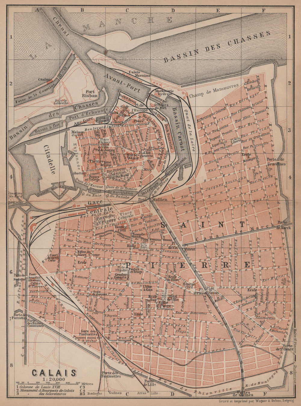 CALAIS antique town city plan de la ville. Pas-de-Calais carte 1899 old map