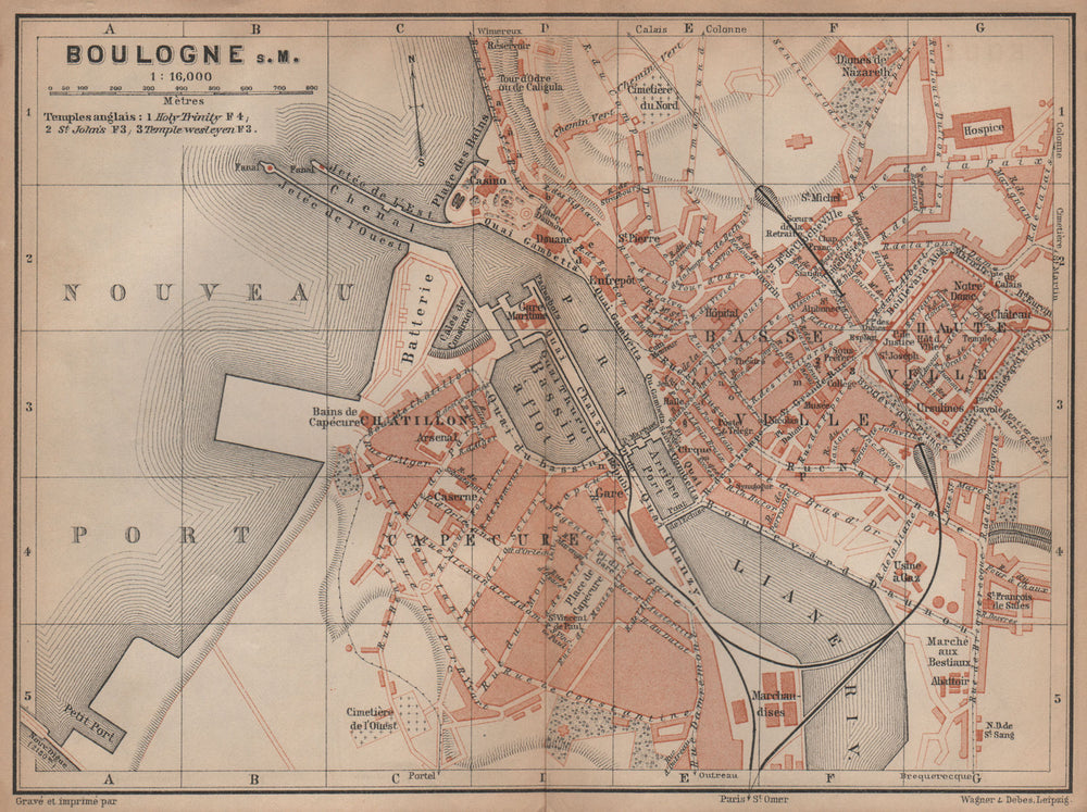 BOULOGNE-SUR-MER town city plan de la ville. Pas-de-Calais carte 1899 old map