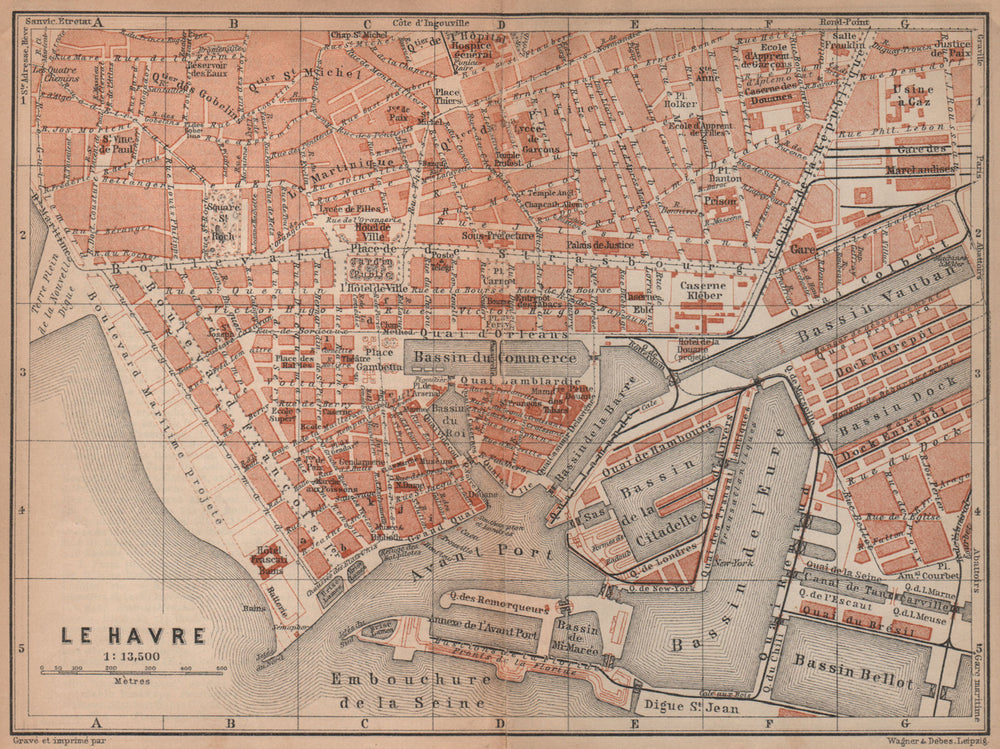 LE HAVRE antique town city plan de la ville. Seine-Maritime carte 1899 old map