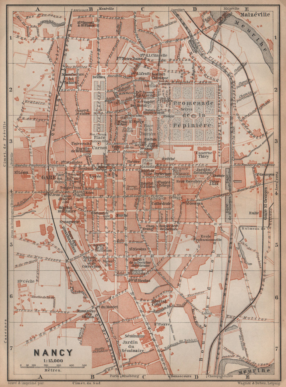 NANCY antique town city plan de la ville. Meurthe-et-Moselle carte 1899 map