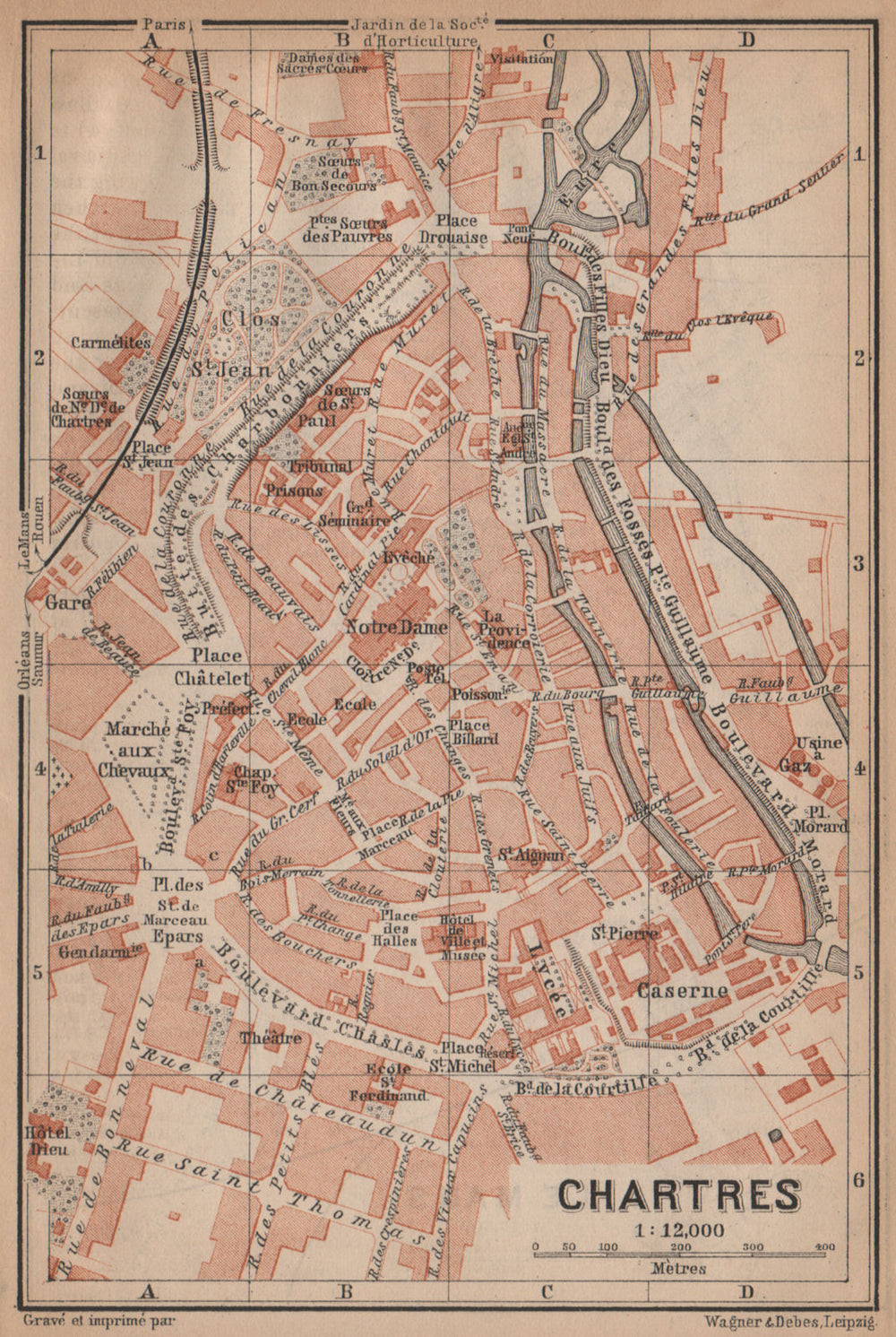 CHARTRES antique town city plan de la ville. Eure-et-Loir carte 1899 old map