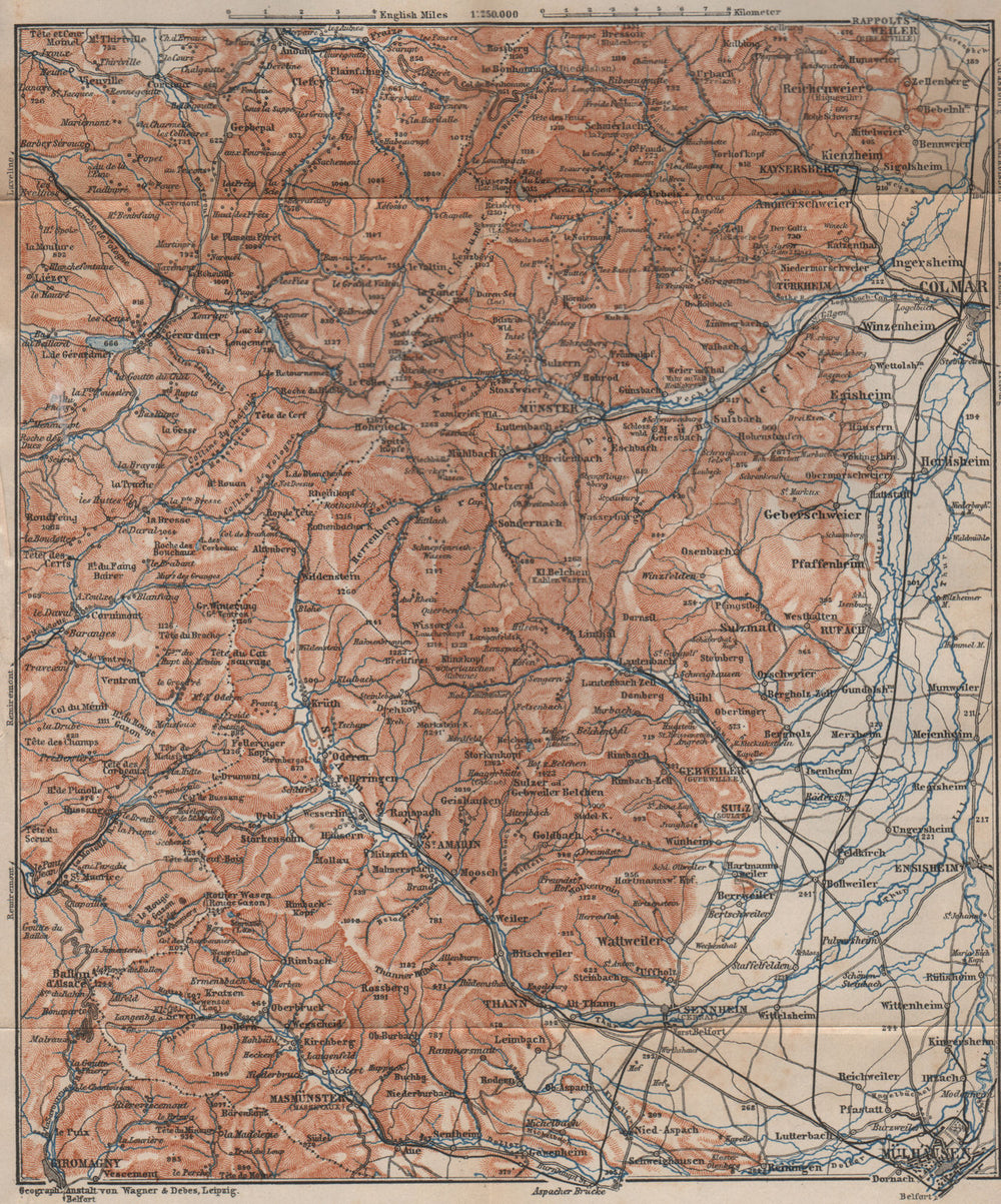 SOUTHERN VOSGES MASSIF. Colmar Mulhouse Lac Blanc Gérardmer La Bresse 1899 map