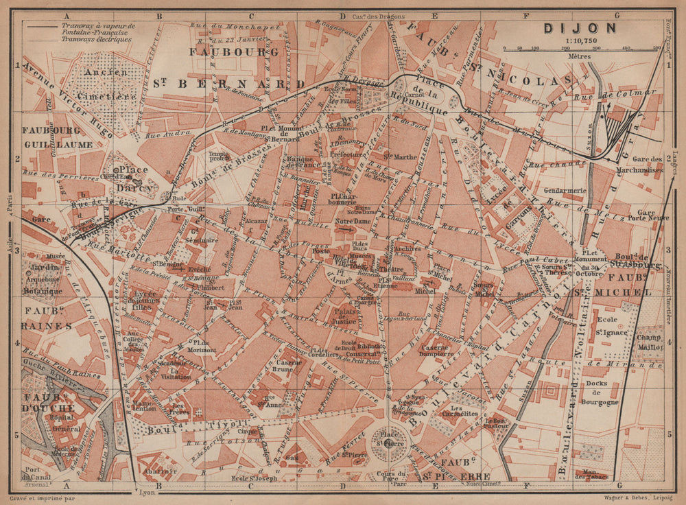 DIJON antique town city plan de la ville. Côte-d'Or. Bourgogne carte 1899 map