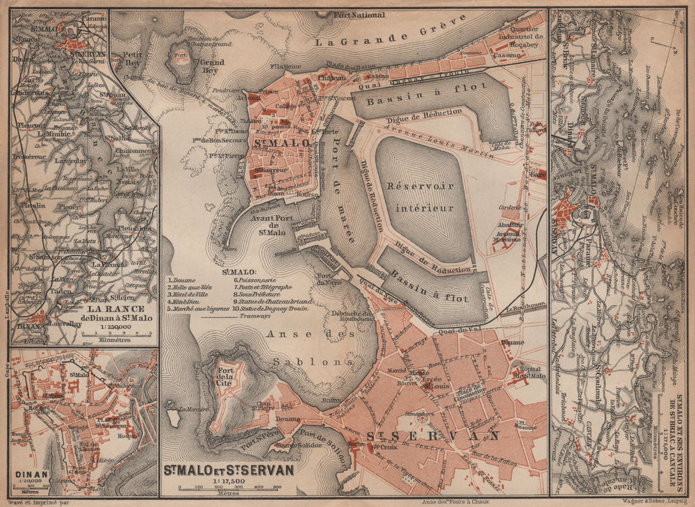LA RANCE. ST MALO, ST SERVAN & DINAN town city plans. Ille-et-Vilaine 1899 map