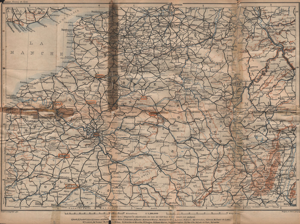 NORTH-EASTERN FRANCE. Normandie Picardie Champagne Artois Lorraine 1905 map
