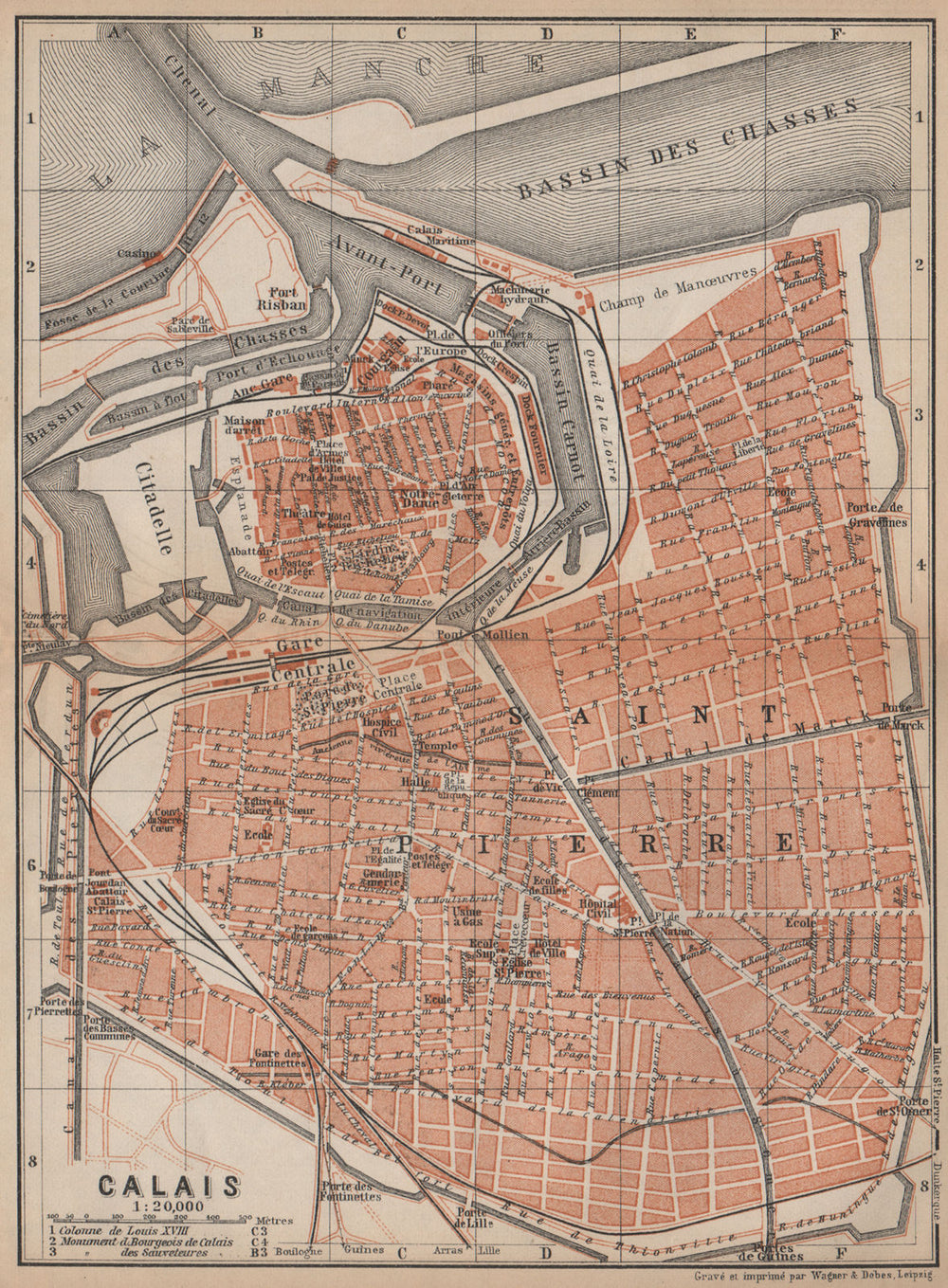 CALAIS antique town city plan de la ville. Pas-de-Calais carte 1905 old map
