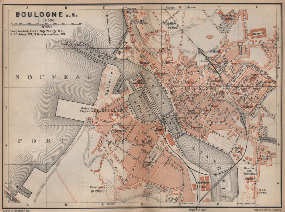 BOULOGNE-SUR-MER town city plan de la ville. Pas-de-Calais carte 1905 old map